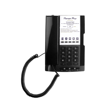 Téléphone d'hôtel analogique noir 5 mémoires mains-libres et large étiquette personnalisable