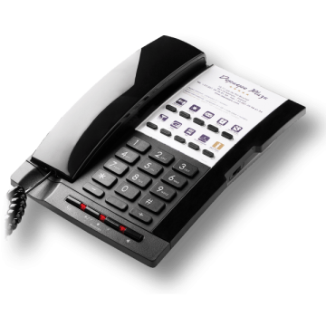Teléfono analógico negro de hotel 10 memorias manos libres y etiqueta grande personalizable
