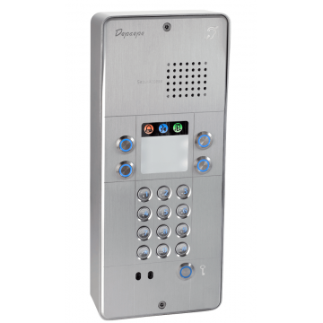 Interfone analógico cinza com teclado 4 botões